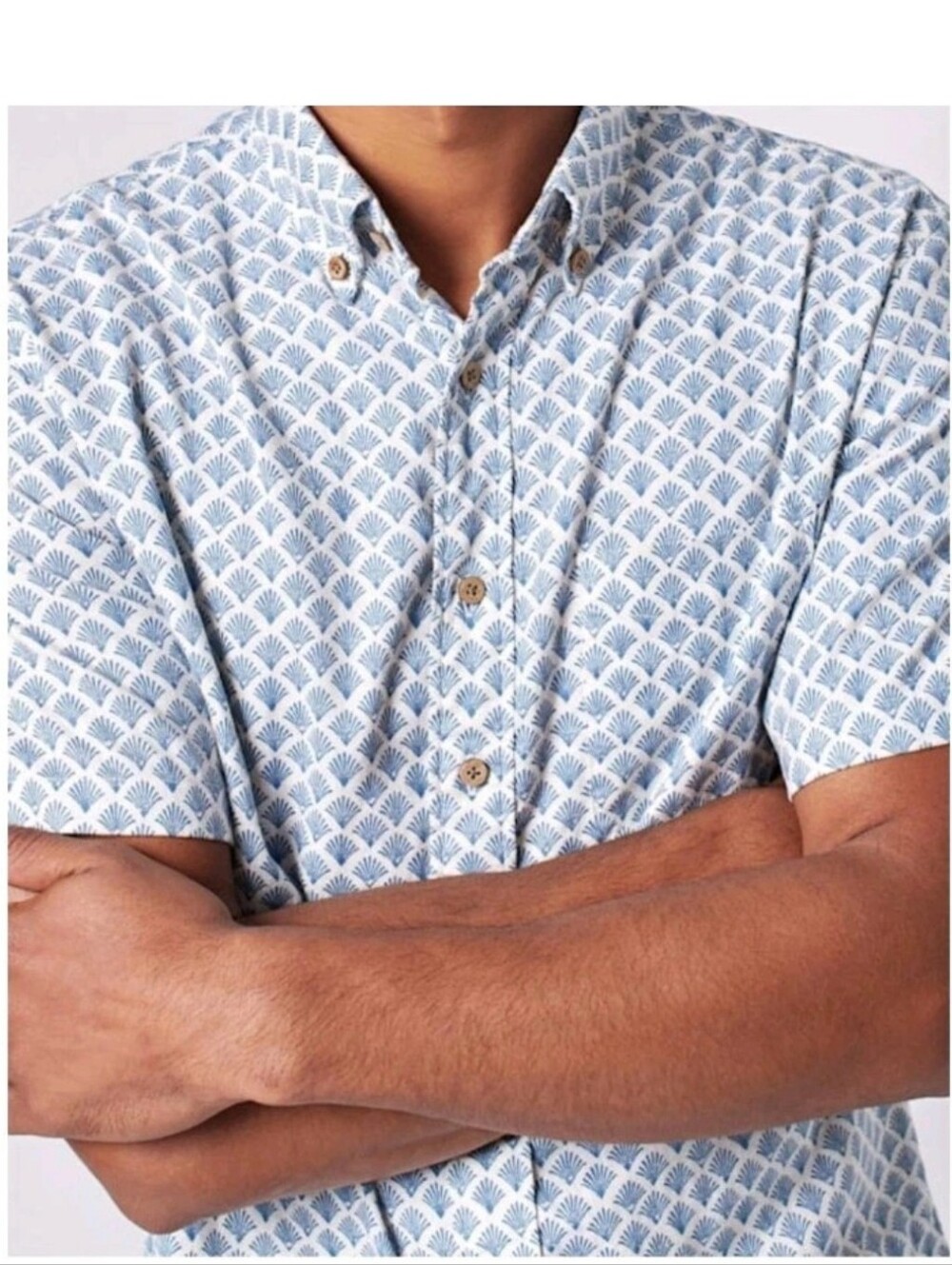 Faherty Breeze Short-Sleeve Button-Down Shirt White Wall Scallop Mens M